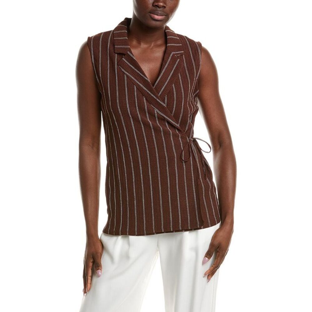 Anne Klein Womens  Notched Neck Wrap Top, Brown